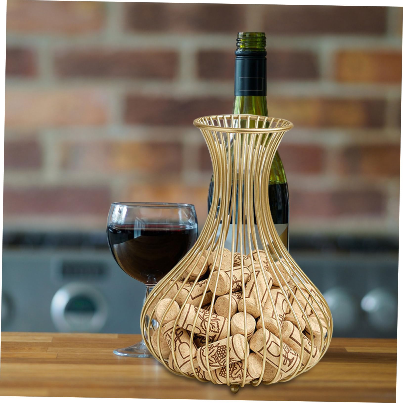 Cesto Porta Tappi in Acciaio al Carbonio Oro di Sughero per Vino Resistente e Moderno per Decorazione Ufficio e Feste del Vino