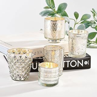 Luxe Mercury Glass Votive Candle Holders - Set of Five Tea Candle Jars
