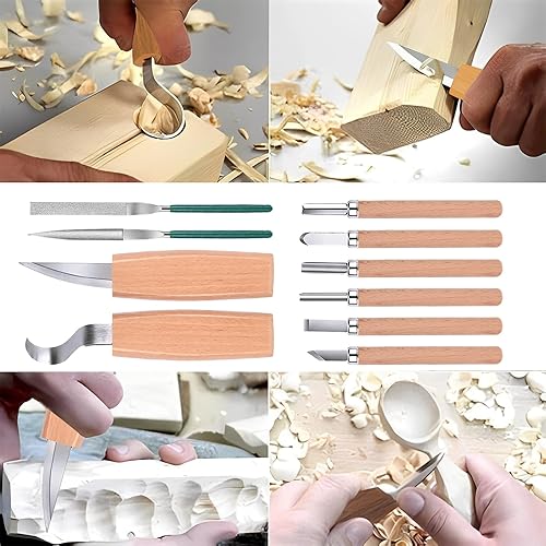 Miniatura 7 de MILUOSONG Kit de tallado de madera, herramientas de tallado de madera, juego de cuchillos para tallar a mano con limas de mano para madera, modelo,