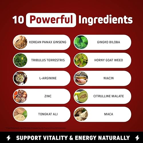 Miniatura 3 de Herbtonics Testosterone Support Supplement for Men - Korean Panax Ginseng & Tribulus Terrestris - Supports Healthy Energy, Strength & Stamina - 60