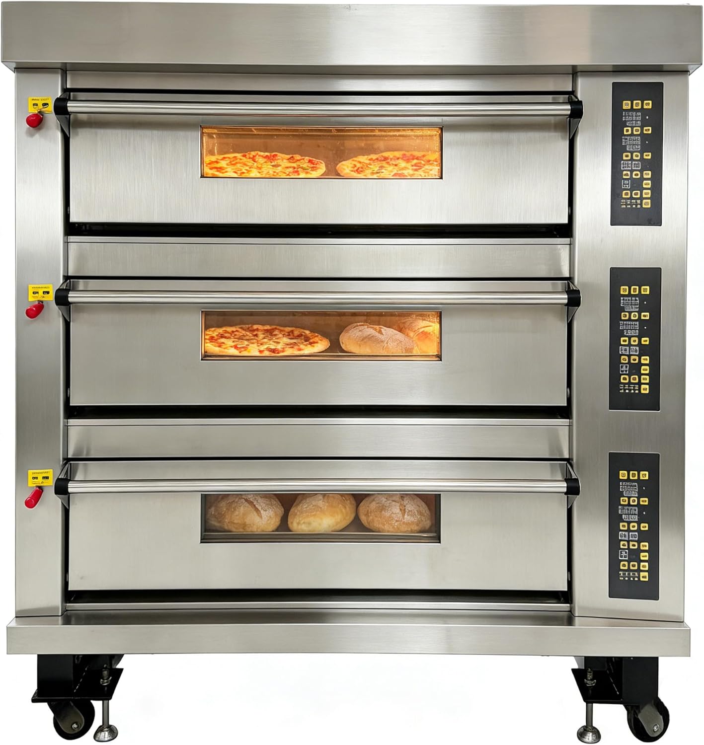 Commercial Movable Electric Pizza Oven 3 Layers Stainless Steel Triple Baking Oven, 24KW Independent Temperature Controls, 5-400°C for Restaurants, Pizza Shops, Bakeries, Hotels 220V/3PH