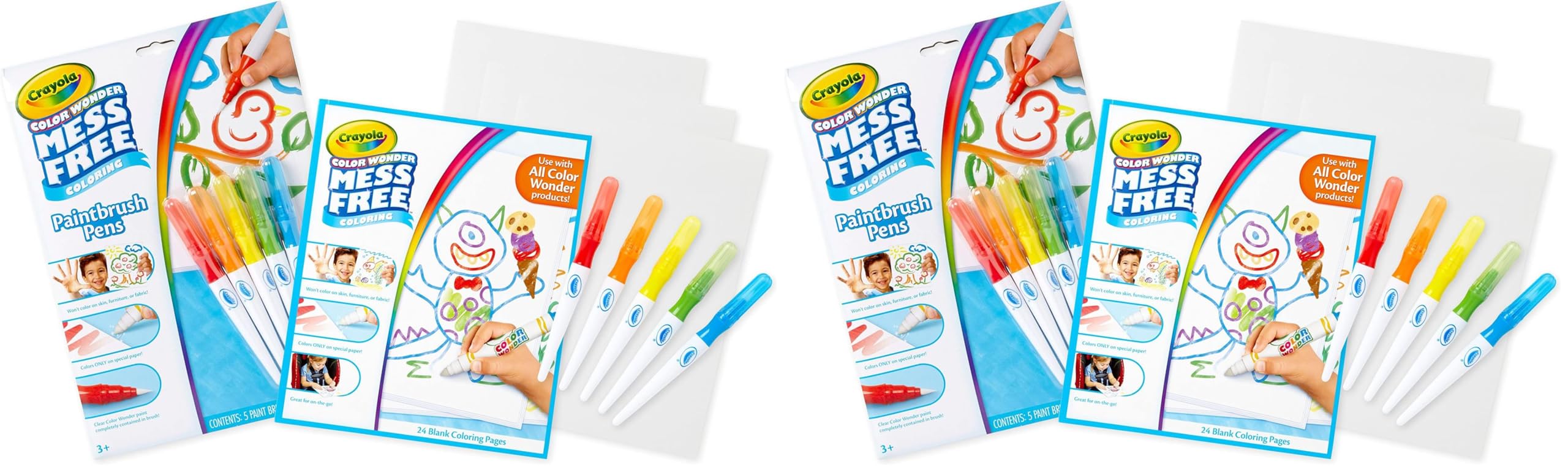Crayola Color Wonder Paintbrush Pens &amp; Paper, Mess Free Coloring for Toddlers, Painting Set, Toddler Arts &amp; Crafts, Kids Gift, 6 Piece Set (Pack of 2)
