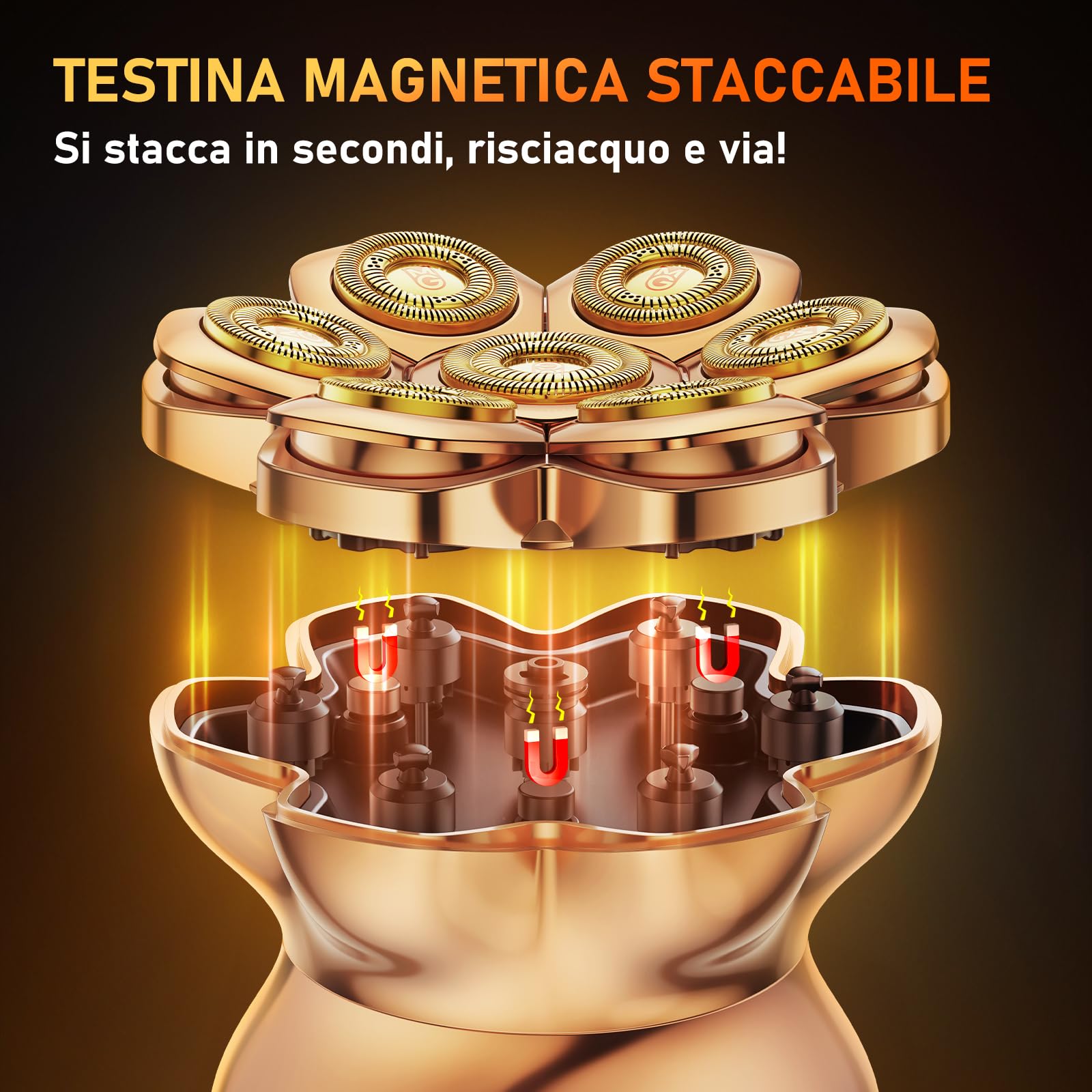 MAXGROOM PRO 7D Rasoio Testa Calva 2 Velocità 7500RPM & 8800RPM, 2026 Rasoio Elettrico Capelli Uomo Rasa Capelli Uomo a Zero Assoluto, Shaver Capelli, Regalo per Papà e Marito (Oro)