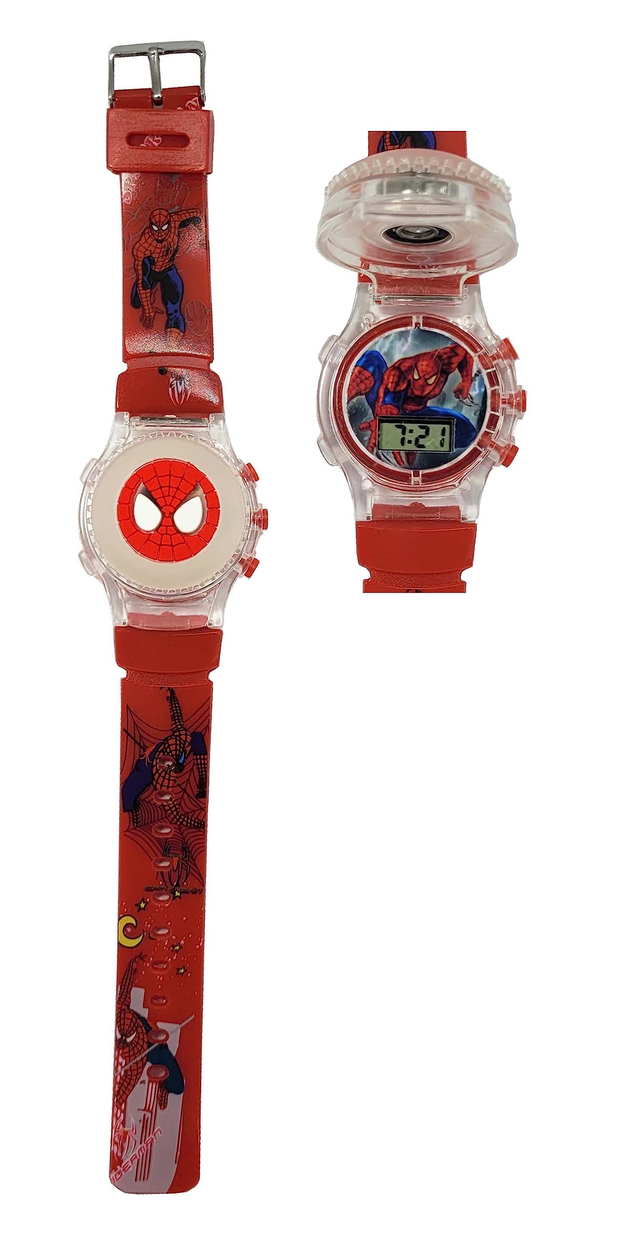 Dreamy Soft Rubber Silicone Light with Spinner Cartoon Cap Cover Digital Kids Watch Non Breakable Wrist Watch (SM/B1) - Pack of 1 Watch (Spide Red) (B0C7CXRZDW) Amazon Price History, Amazon Price Tracker
