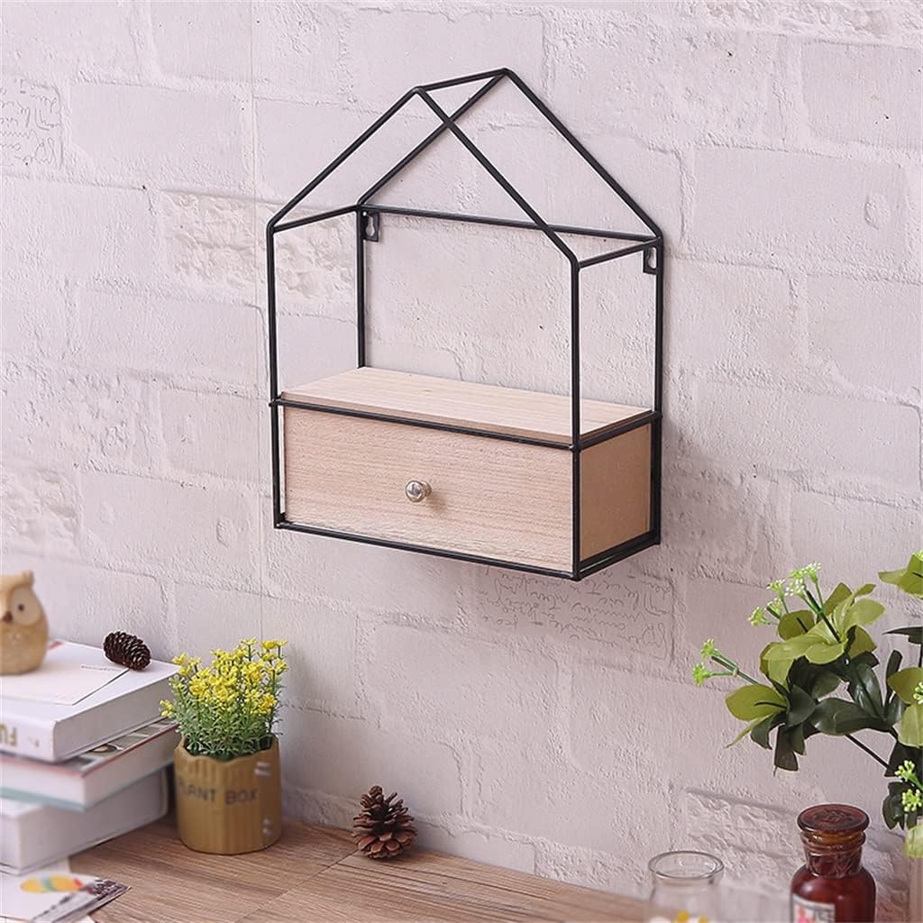 Triangle House Drawer Storage Cabinet Wrought Iron Wood Wall Hanging Rack Storage Cabinet