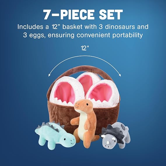 Cre8tive Minds Bebek Dinozorları Sepeti, Peluş Bebekler, Yumuşak Dinozor Bebek Seti, Her Yaş için 7 Parça Set, Çok Renkli (MTC-1017)