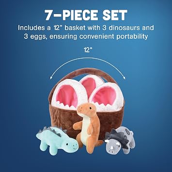 Cre8tive Minds Bebek Dinozorları Sepeti, Peluş Bebekler, Yumuşak Dinozor Bebek Seti, Her Yaş için 7 Parça Set, Çok Renkli (MTC-1017)