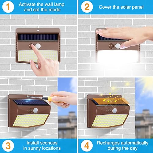 Miniatura 5 de Peasur Paquete de 6 luces solares para exteriores con sensor de movimiento, luces solares de seguridad impermeables con 3 modos de iluminación,