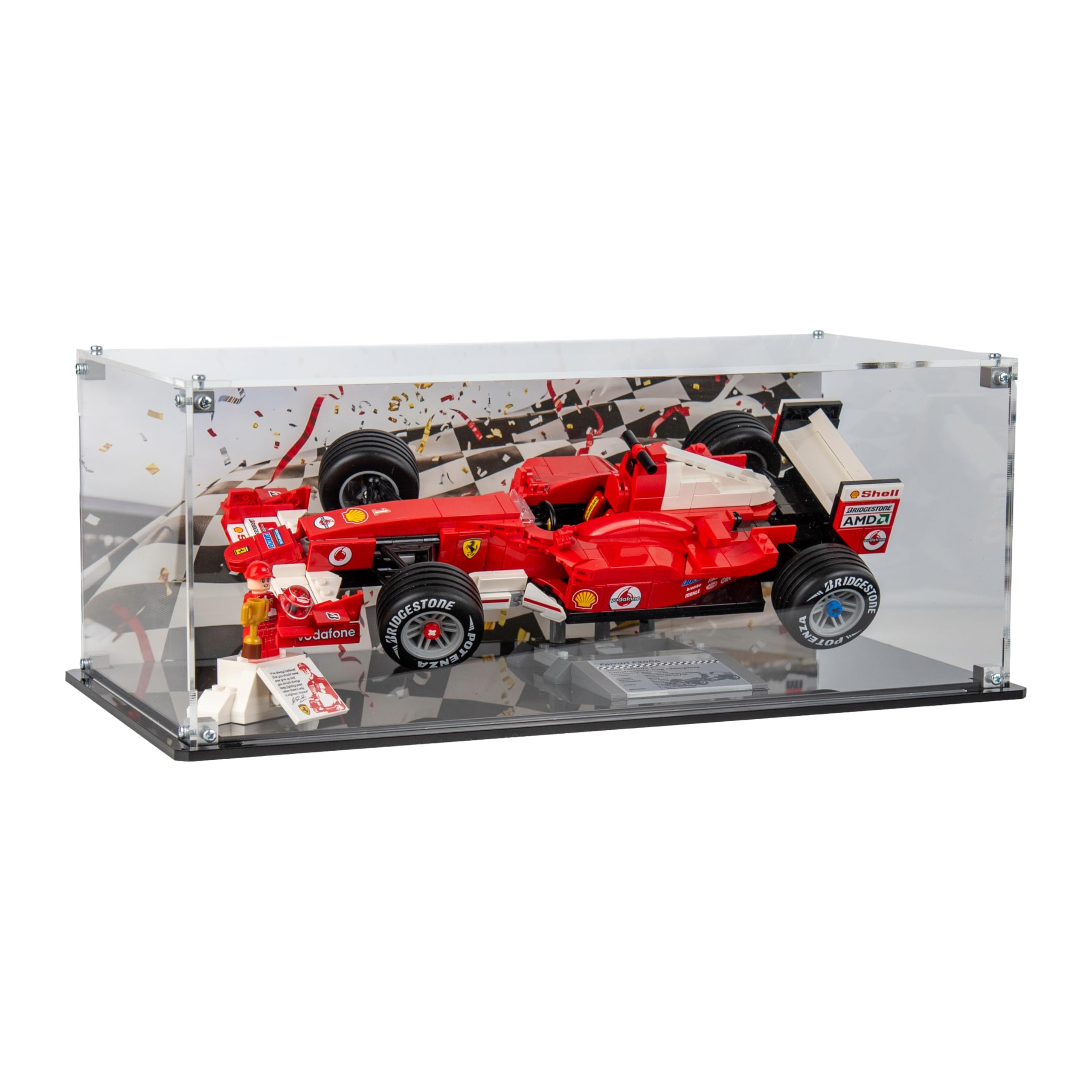 Acrylic Display Case compatible with LEGOยฎ Icons: Ferrari F2004 & Michael Schumacher (11375) (Printed Back Panel)