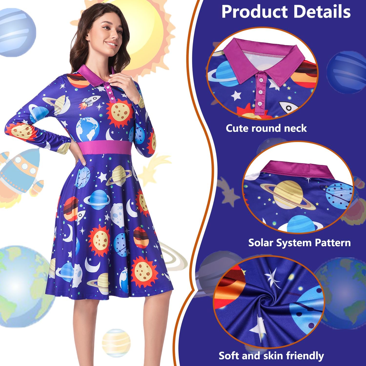 Adult Halloween Costumes Women Teacher Cosplay Outfit Vintage Dress with Accessories - Image 3