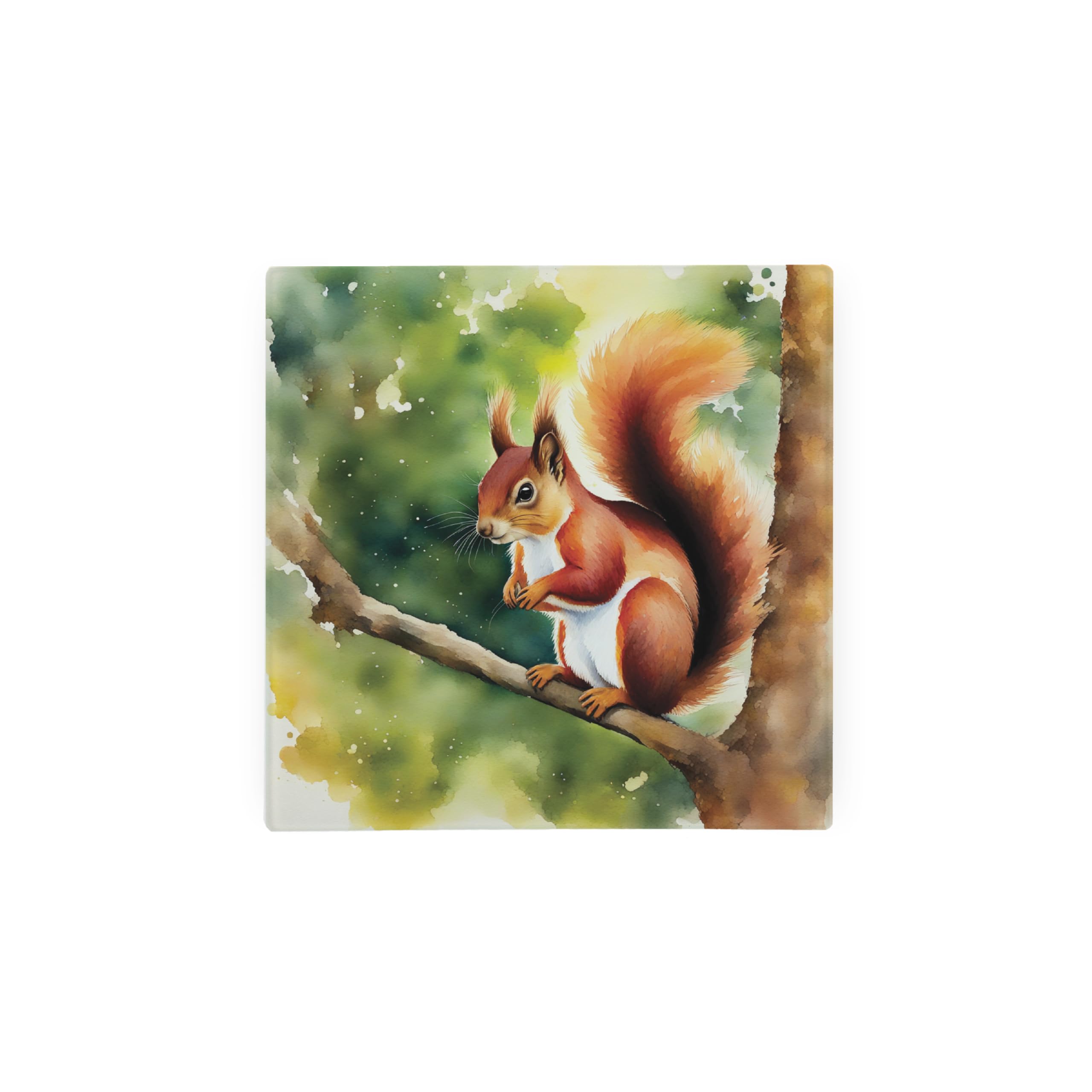 Purely Home Red Squirrel Hot Pot Stand Trivet - British Wildlife Art Glassware Gift/Present - Kitchen Chopping/Cutting Board Worktop Protector With Non-Slip Feet 20Cm X 20Cm (8" X 8")