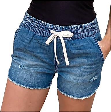 Damen Bermudashorts Sommer - High Waist Stretch Shorts Mit Taschen