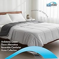 Vista 4 de Edredón reversible de plumón sintético Queen, 100% poliéster, gris y blanco