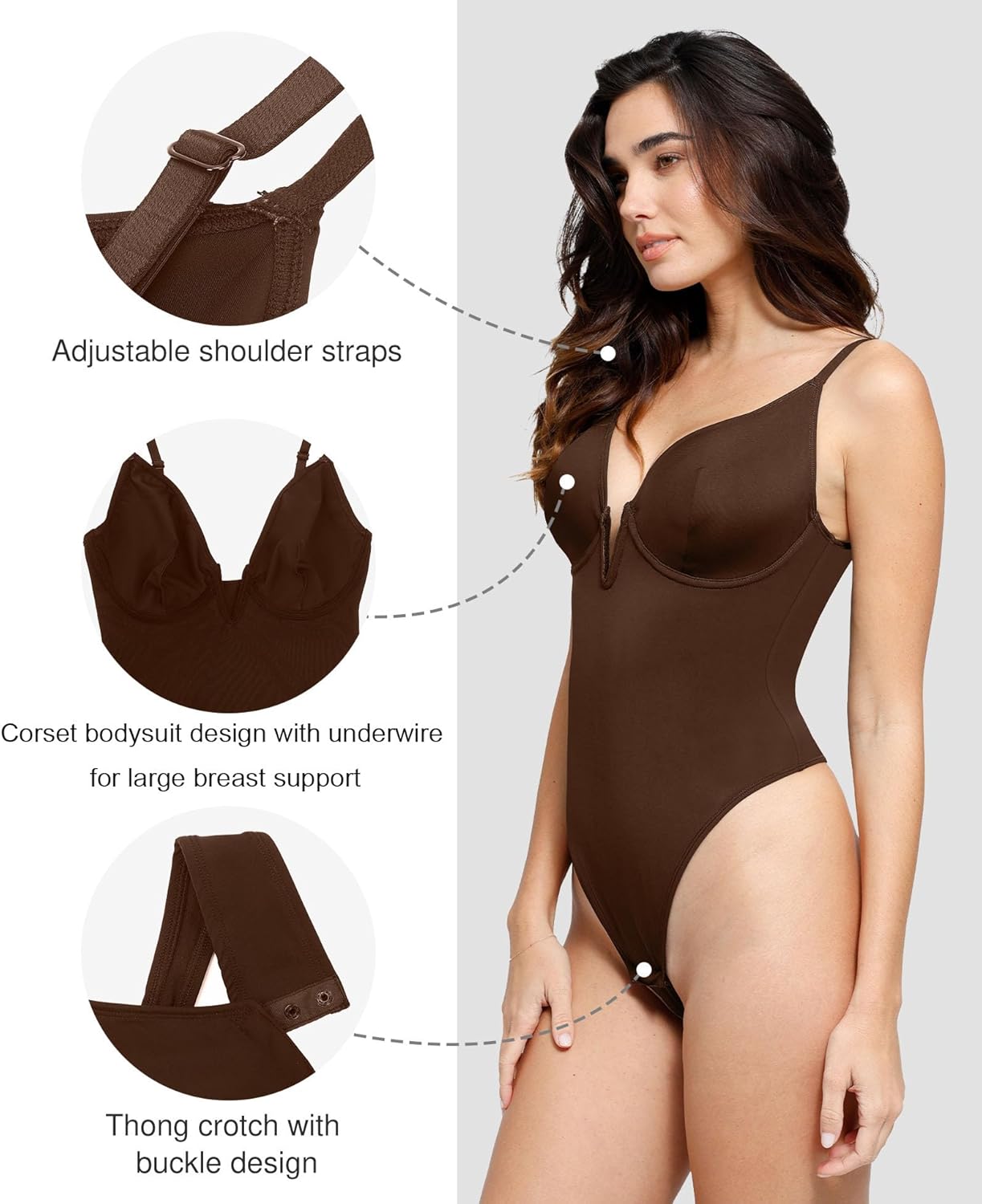 Popilush Shapewear Bodysuits for Women - Tummy Control Body Suits for Womens Deep V Corset Tops Thong Concert Outfits - Image 3