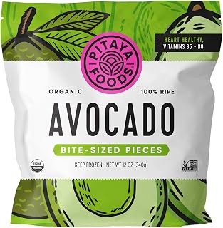 Pitaya Foods Organic Frozen Avocado Bites - 100% Pure Fruit, No Sugar Added, Vitamin B5 & B6 Rich, Non-GMO, 12 oz