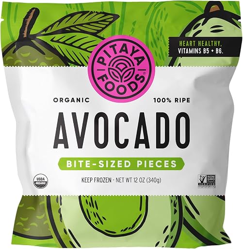 Pitaya Foods - Frozen Organic Avocado Bite-Sized Pieces, Pre-Packaged Frozen Fruit, No Added Sugar or Preservatives, Good Source of Vitamin B5 & B6, 100% Fruit, Organic, Non-GMO (12 oz)