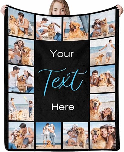 Manta personalizada con texto y 14 fotos, manta familiar de Navidad personalizada para cumpleaños, San Valentín, regalos conmemorativos hecha en