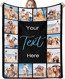 Personalized Blanket with Text and 14 Photo Custom Family Christmas Blanket for Birthday Valentines Memorial Gifts Made in US Customized Picture Blanket for Mom Dad Husband Grandpa Boyfriend,6 Sizes