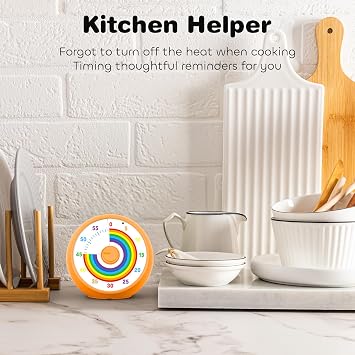 Visual Timer for Kids, 60-Minute Countdown for Classroom Office Kitchen, Desk Timer Kids Time Management Tools with Silent Operation, Pomodoro Time Rainbow Pattern (Orange)