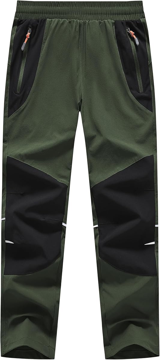 Pantalones de senderismo para niños, pantalones ligeros para acampar al aire libre, pantalones impermeables de secado rápido para niñas con bolsillos con cremallera