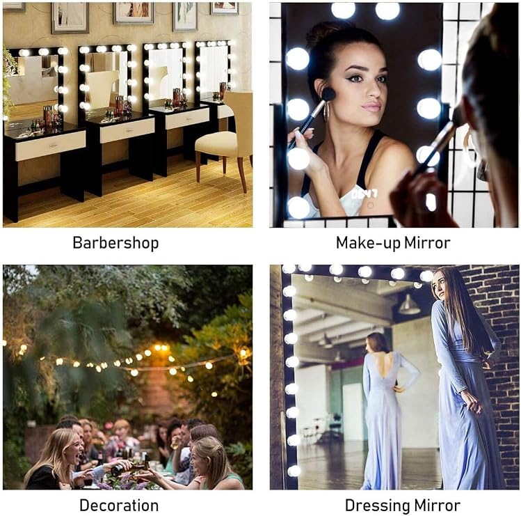 White Led Illuminated Ball Lamp For Hollywood Style 10 Piece Makeup Table Mirror