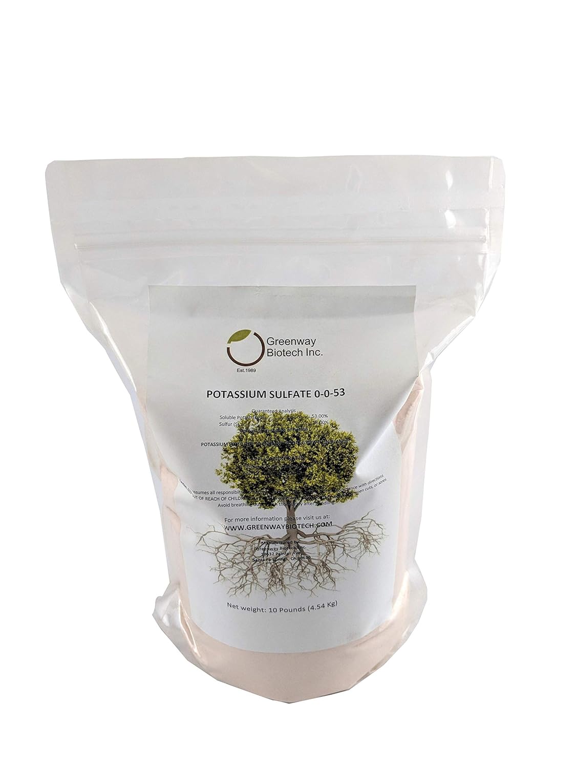 Potassium Sulfate 0-0-53 Plus 18% Sulfur 100% Water Soluble"Greenway Biotech Brand" 10 pounds