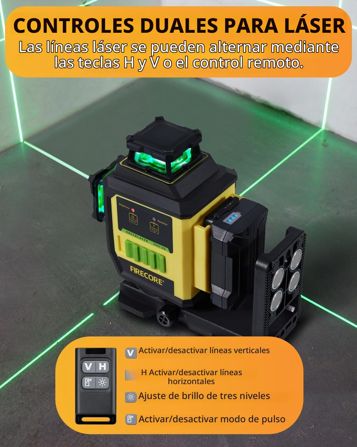 Firecore Nivel láser, Nivel Laser Autonivelante 3x360 con trípode, Alta Precisión ±2 mm/10 m, Láser Level Verde con Batería de Litio 8000 mAh, Ideal para Obra de Construcción y Renovación