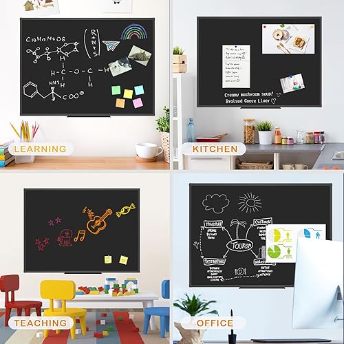 Miniatura 2 de JILoffice Pizarra magnética negrapizarra negra de 48 x 36 pulgadas, marco de aluminio negro con bandeja de marcadores para oficina, hogar y escuela