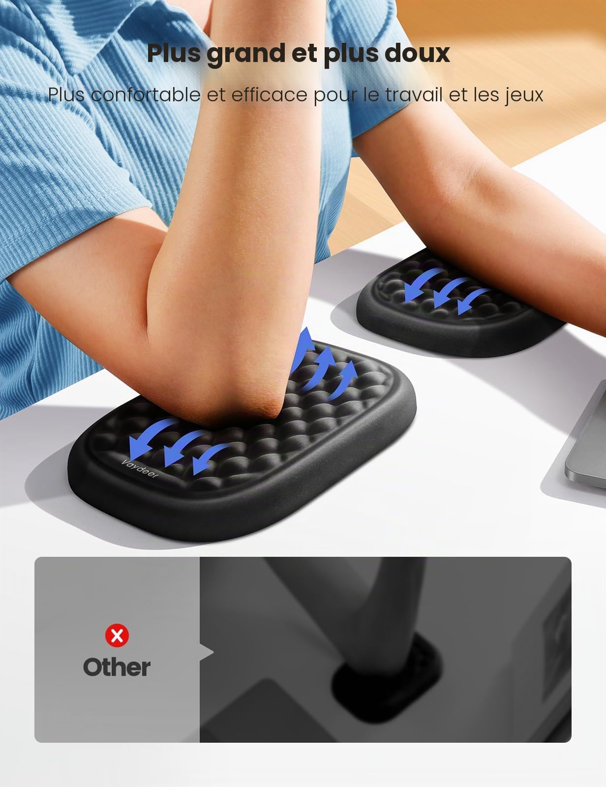 Vaydeer Repose-poignet ergonomique, 2 plaques de support pour les bras avec coussinets pour coudes rembourrés, soulage la douleur au coude, support pour les bras pour ordinateur, coussin pour souris