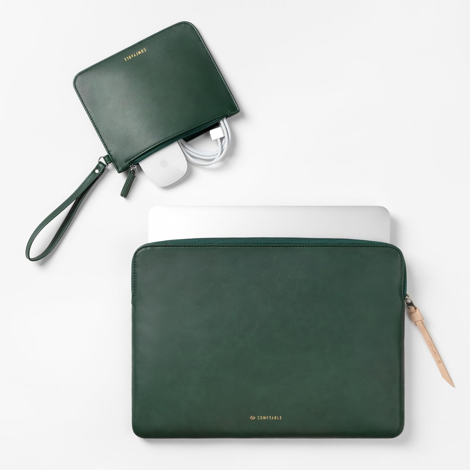 Comfyable Leather Laptop Sleeve with Accessory Pouch Compatible with 16 Inch MacBook Pro M4 2024 & 15 Inch MacBook Air M4 2025 A3241 M3 2024 A3114 (Loose Fit) M2 2023, Green