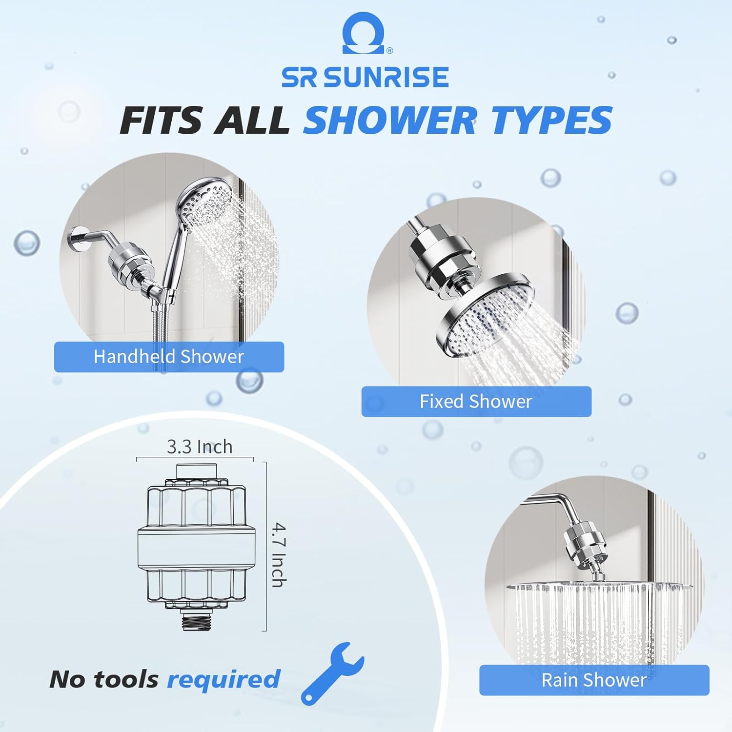 SR SUN RISE 20-Stage Shower Filter-Shower Head Filter for Hard Water, with 3 Replaceable Cartridges, High Output Shower Water Filter for Removing Chlorine and fluoride, Polished Chrome