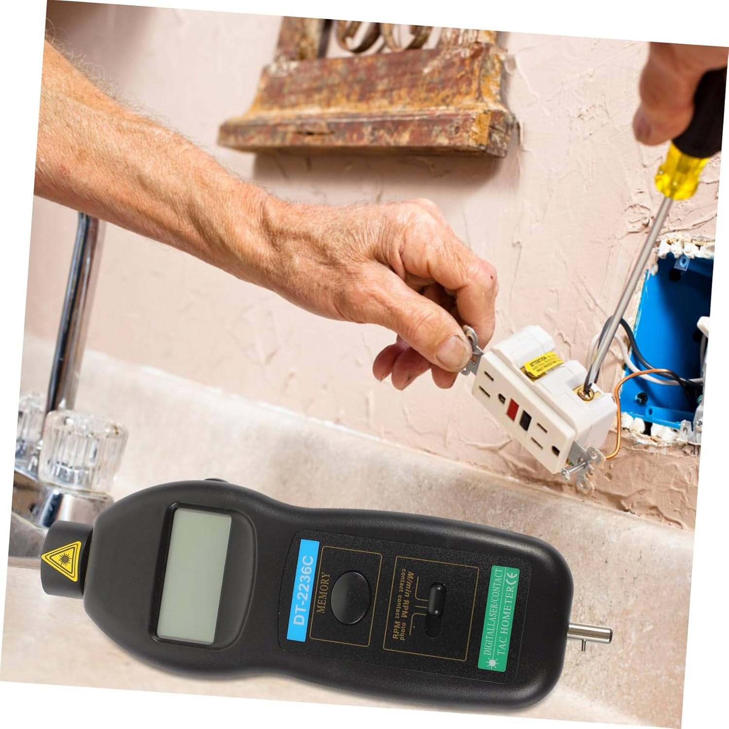 KICHOUSE Large Digital Tachometer Tachometer Anemometer Handheld Digital Tach for Car Bike Motorcycle Indicator