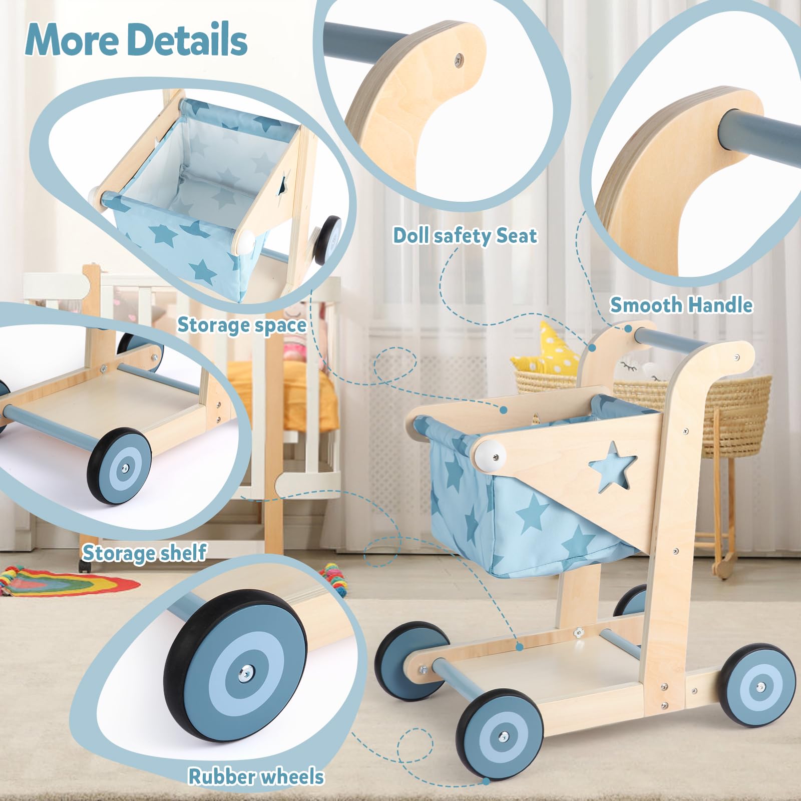 Wooden Baby Walker (niebieski)