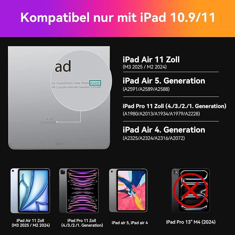 HOU iPad Billentyűzetes Tok - 7 Színű Háttérvilágítás, Érintőpad, QWERTZ - iPad Pro 11" (1-4. gen) és iPad Air (4-5. gen) Készülékekhez - Zö