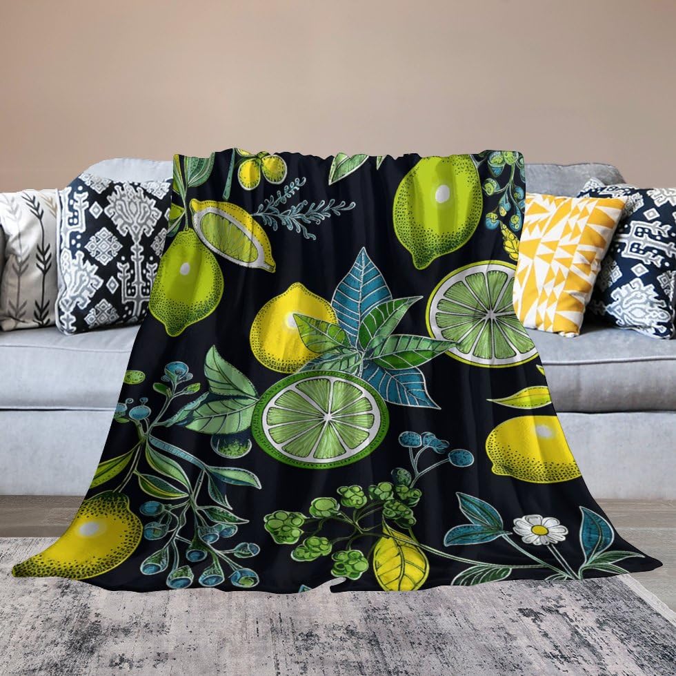 Couverture en micro polaire imprimé citron, le plaid douillet contre le froid en toute saison