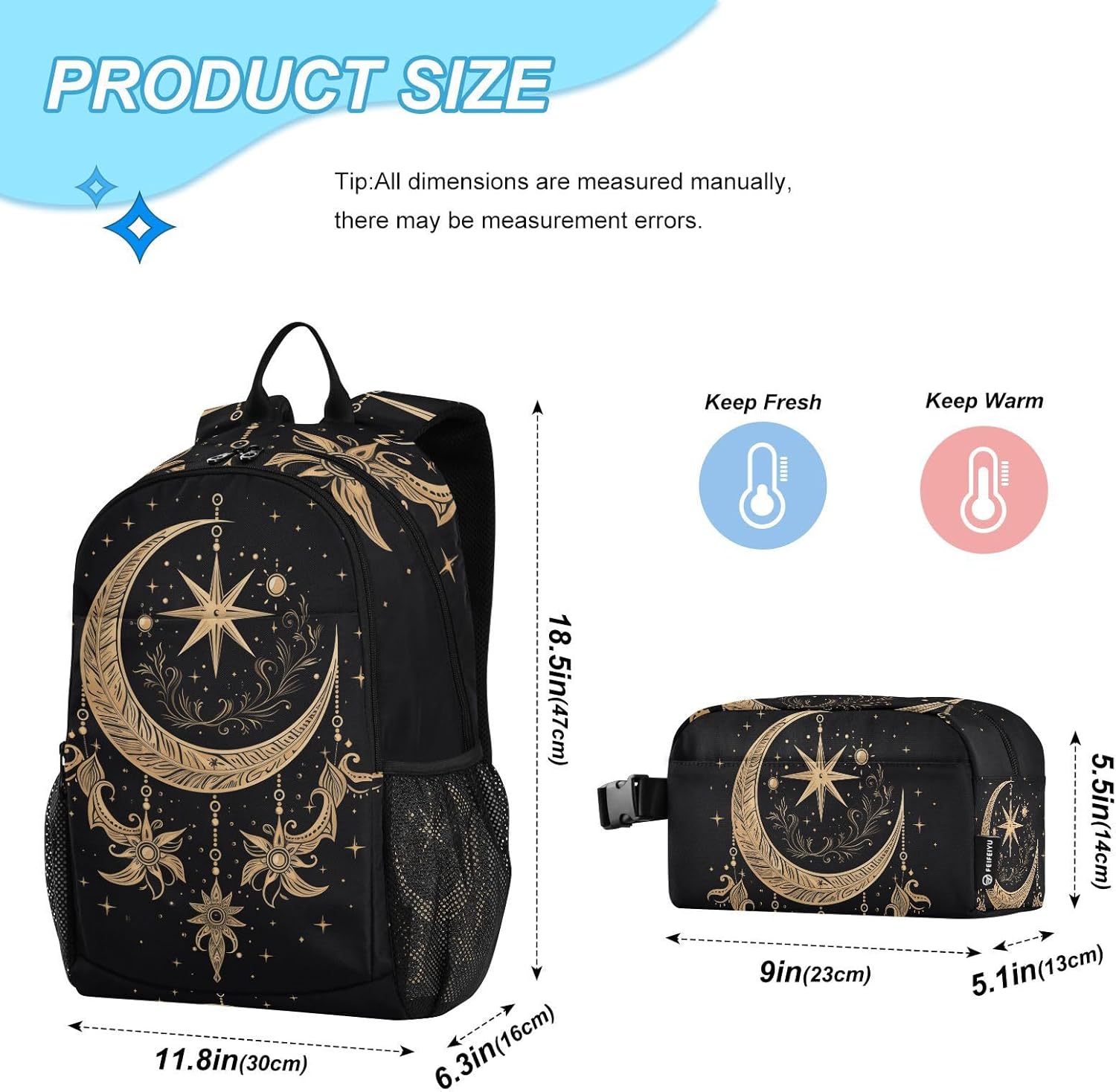 ALAZA Cresent Moon Dreamcatcher Witchy Backpack and Lunch Bag Set Back Pack Bookbag Cooler Case Kits - Image 2