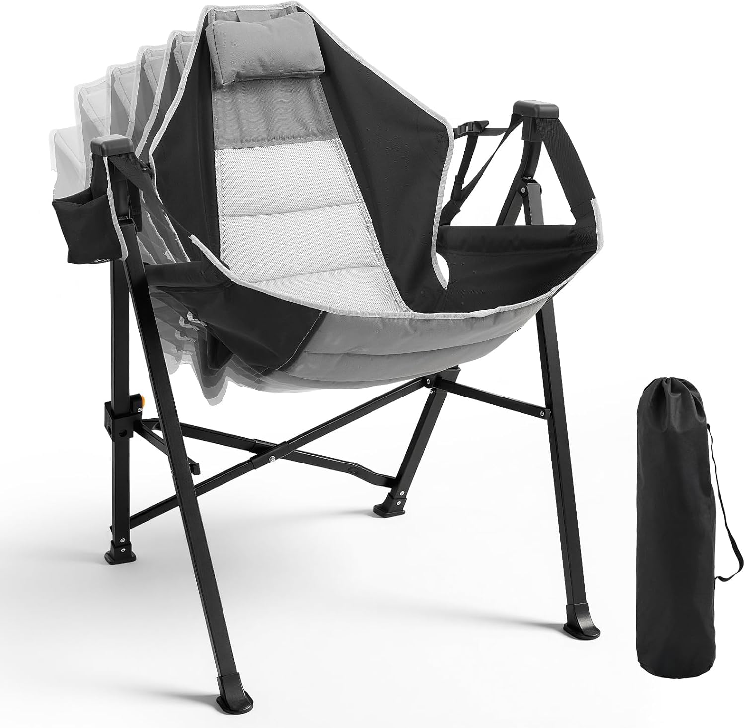 Faltbarer Campingstuhl mit Fußstütze, 180kg, Schaukelfunktion
