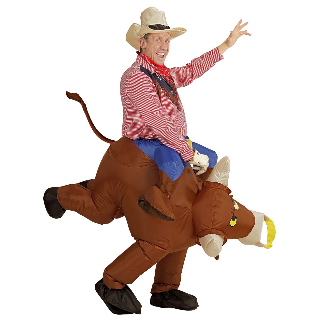 W WIDMANN MILANO Party Fashion - Disfraz hinchable de toro para adultos | Disfraz hinchable de toro con soplador integrado y sombrero de vaquero - para Carnaval y fiestas temáticas