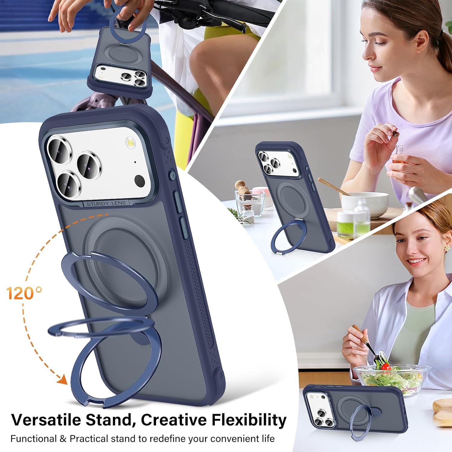 Designed for iPhone 17 Pro Max Case with Magnetic Stand, [Military Drop Protection][Great Grip Feeling] Matte Translucent Back Slim Shockproof Phone Cover for iPhone 17 Pro Max 6.9", Blue