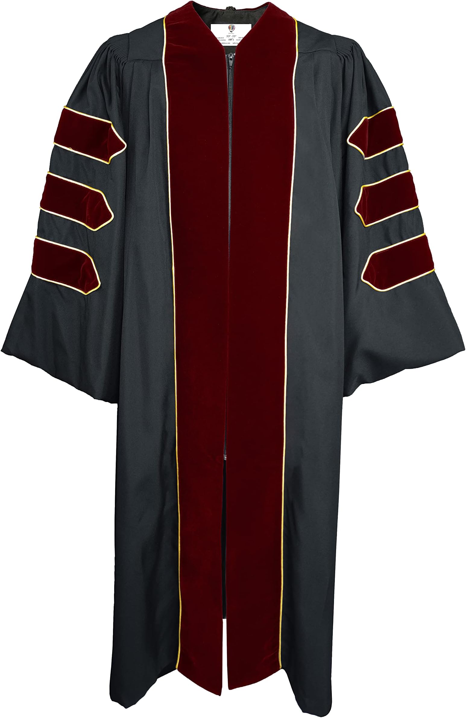 Unisex Deluxe Doctoral Graduation Gown With Velvet And Gold Piping
