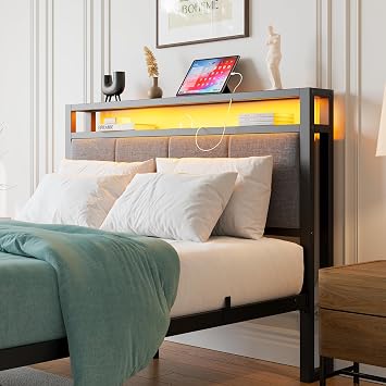 4FT6 Small Double Bed Frame with Storage Headboard, Black