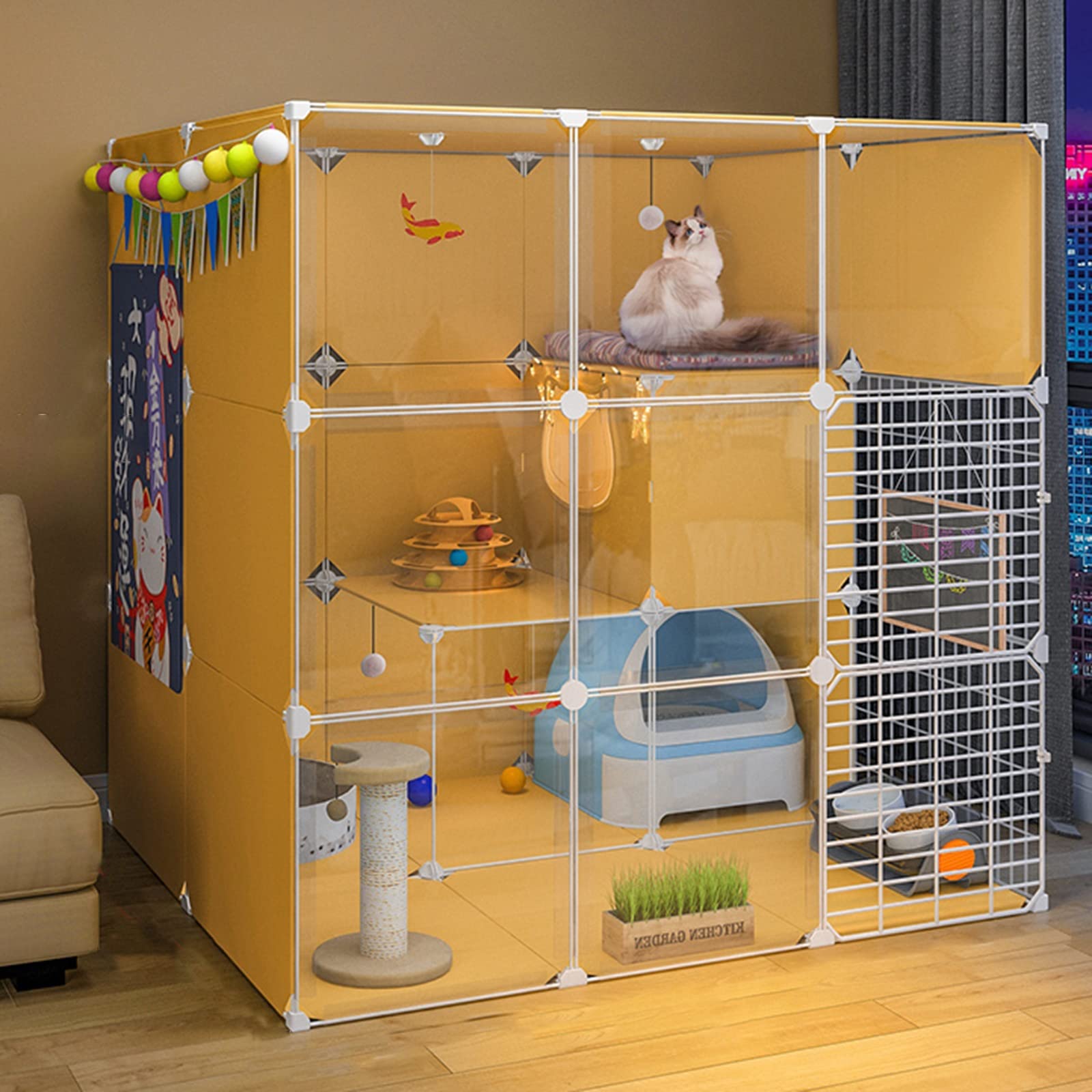 Parc à chat en fil de fer : grande cage d'intérieur amovible pour chinchillas et lapins