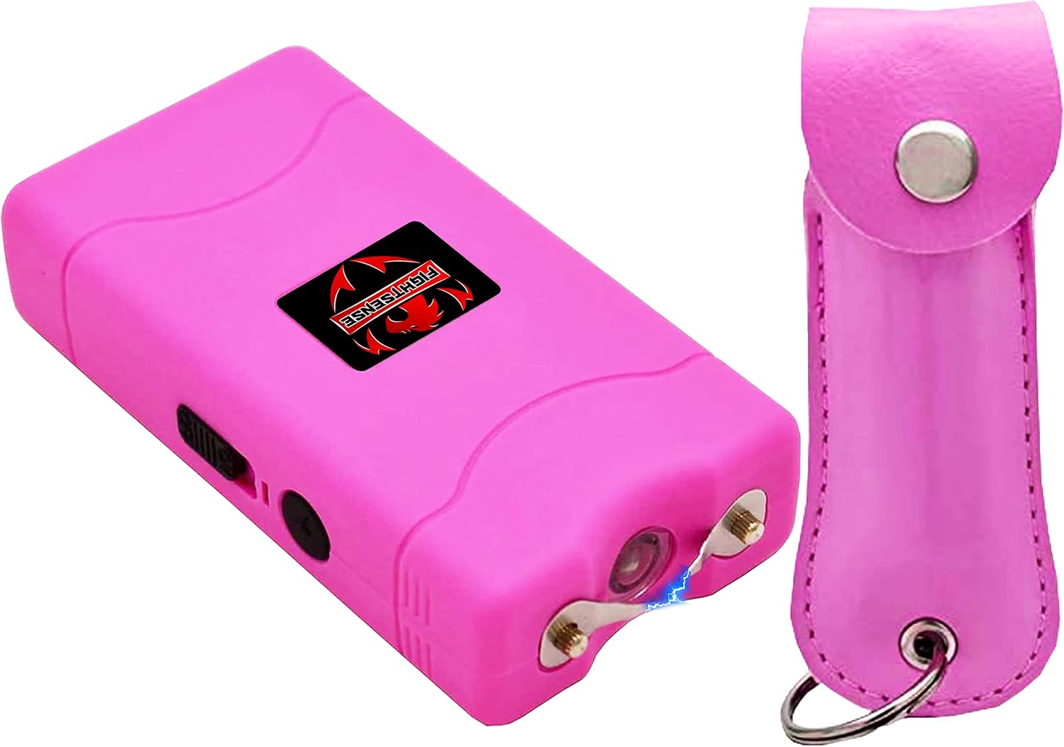FIGHTSENSE Self-Defense Kit W/Pepper Spray & Mini Stun Gun for Men & Women,25 Burst,12 Foot Range,1.60 µC Painful Charge,LED Flashlight,Safety Switch