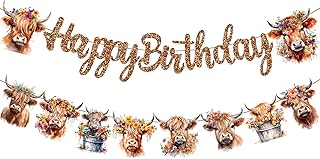 Brown Glitter Highland Cow Birthday Banner Highland Cattle Banner Decorations Highland Cow Birthday Party Decorations for Highland Cow Cattle Themed Birthday Party Baby Shower Supplies
