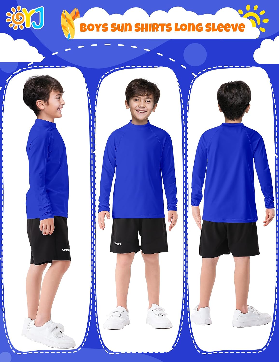 Boys Rash Guard Swim Shirt Long Sleeve Rashguard UPF+ 50 SPF Sun Water Surfing Shirts for Toddler Kids Youth Teen 2T-16Y