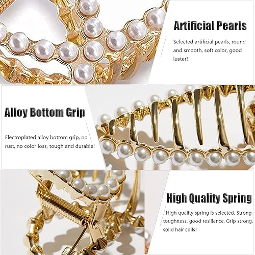 Miniatura 3 de Pinzas para el cabello de perlas pinzas de sujeción fuerte pinzas de garra doradas antideslizantes para cabello grueso sujeción fuerte accesorios de