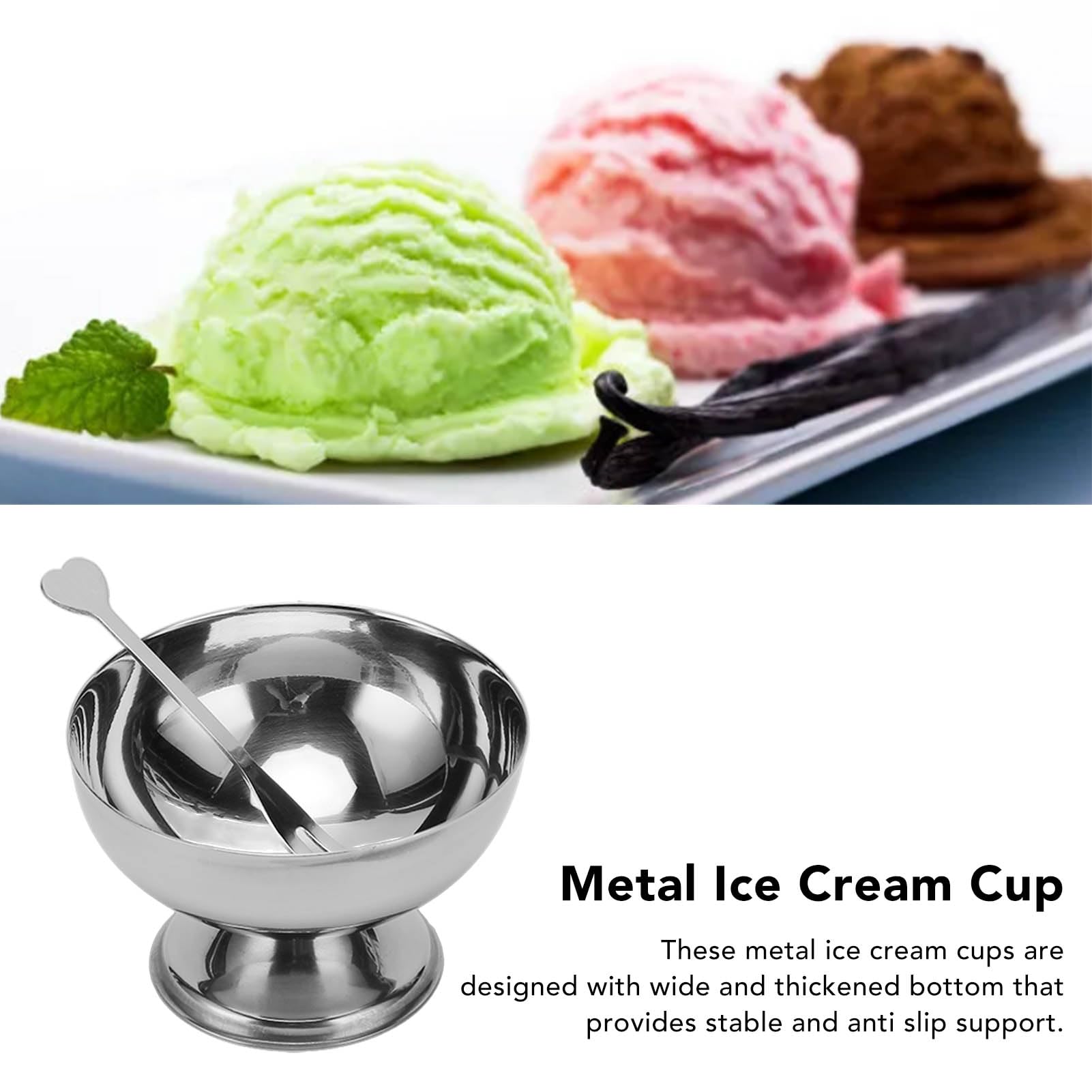 Coppa Gelato plato de acero inoxidable Coppetta in Metallo per Gelato, Fondo Stabile, Lisciante, Acciaio Inox, Salvaspazio, 4 Pezzi per la Famiglia Coupes à glace