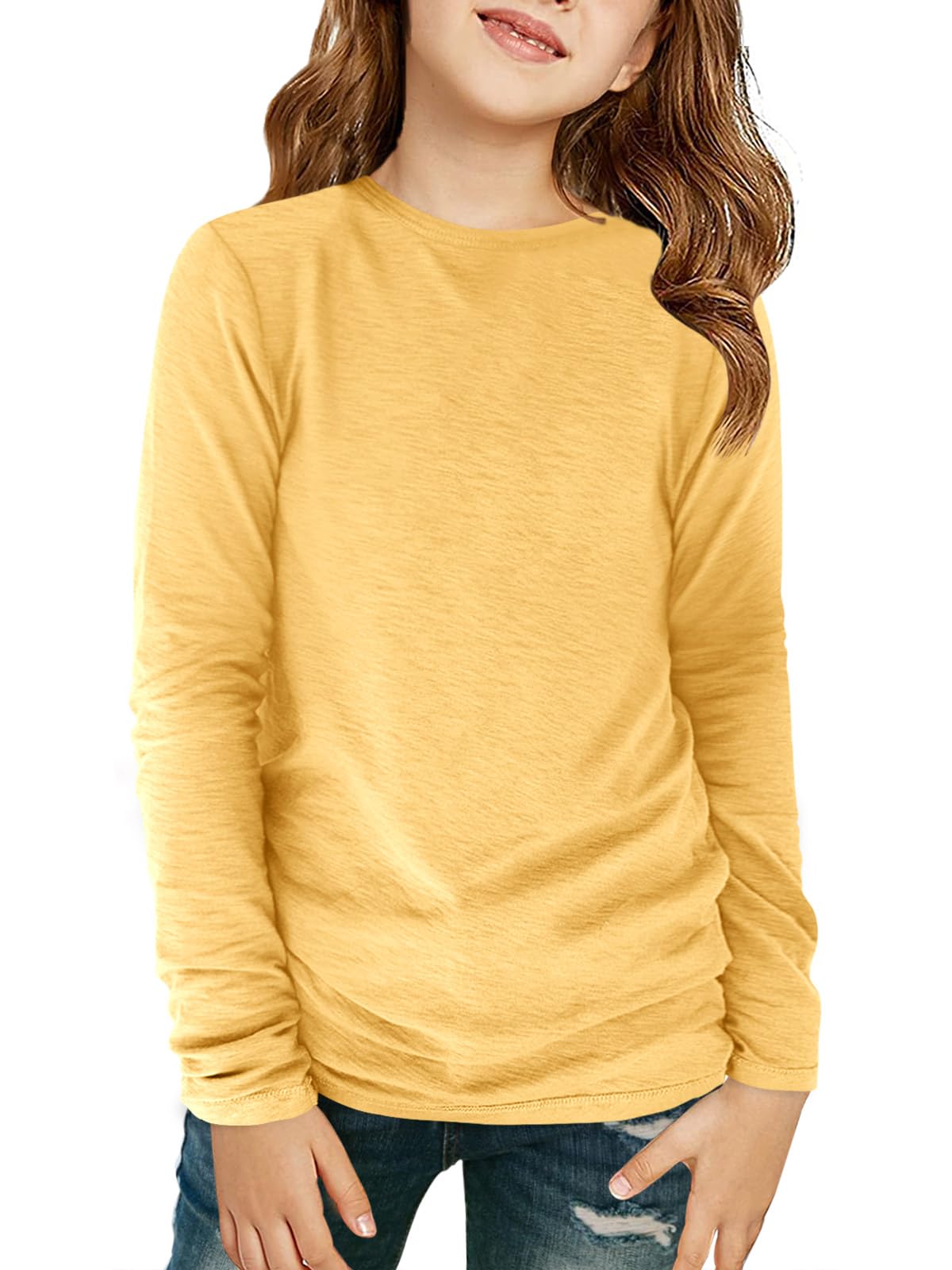 Haloumoning Girls Long Sleeve Shirts Kids Crewneck T-Shirts Fall Tops Tees 5-14 Years