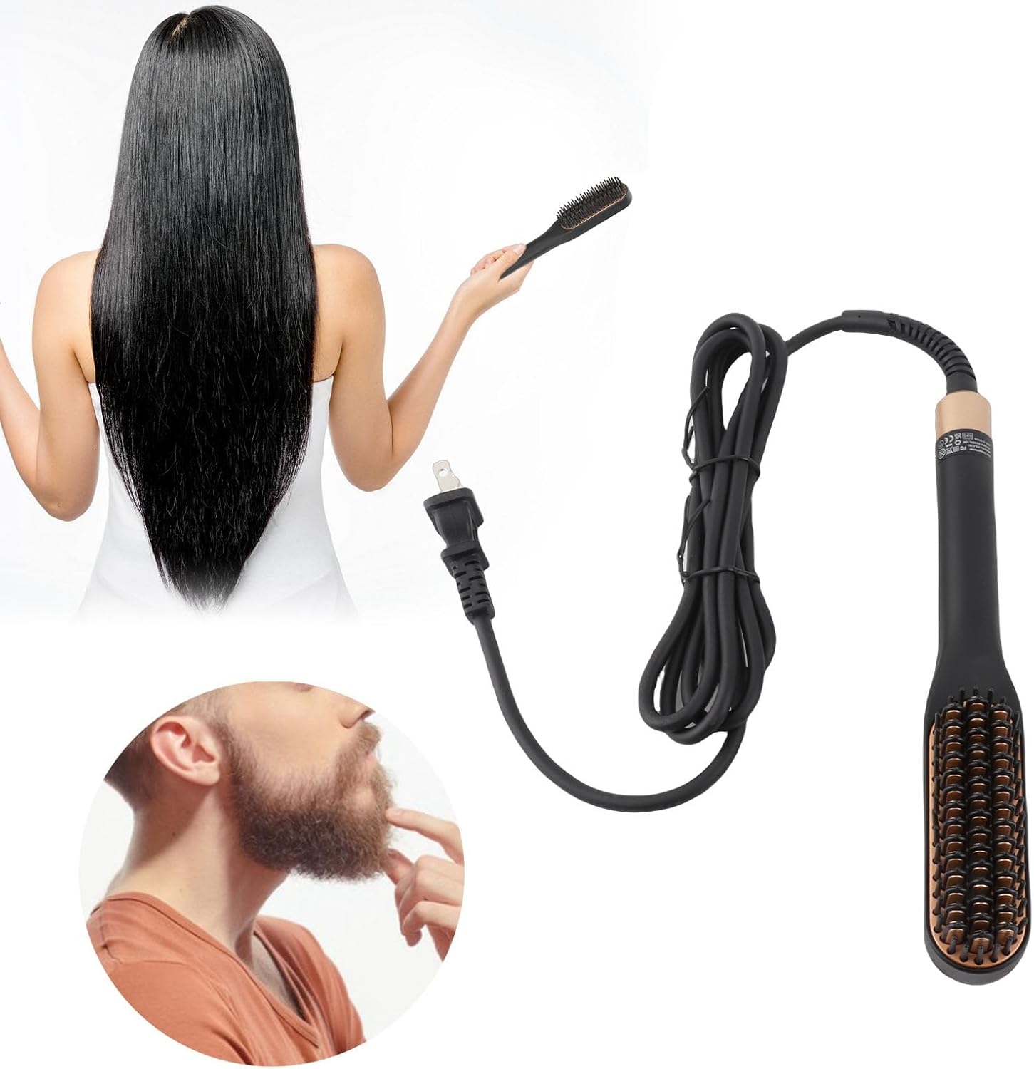 Electric Beard Straightening Comb Multifunctional Beard Straightener Brush Men Hair Styling Tool (US Plug)