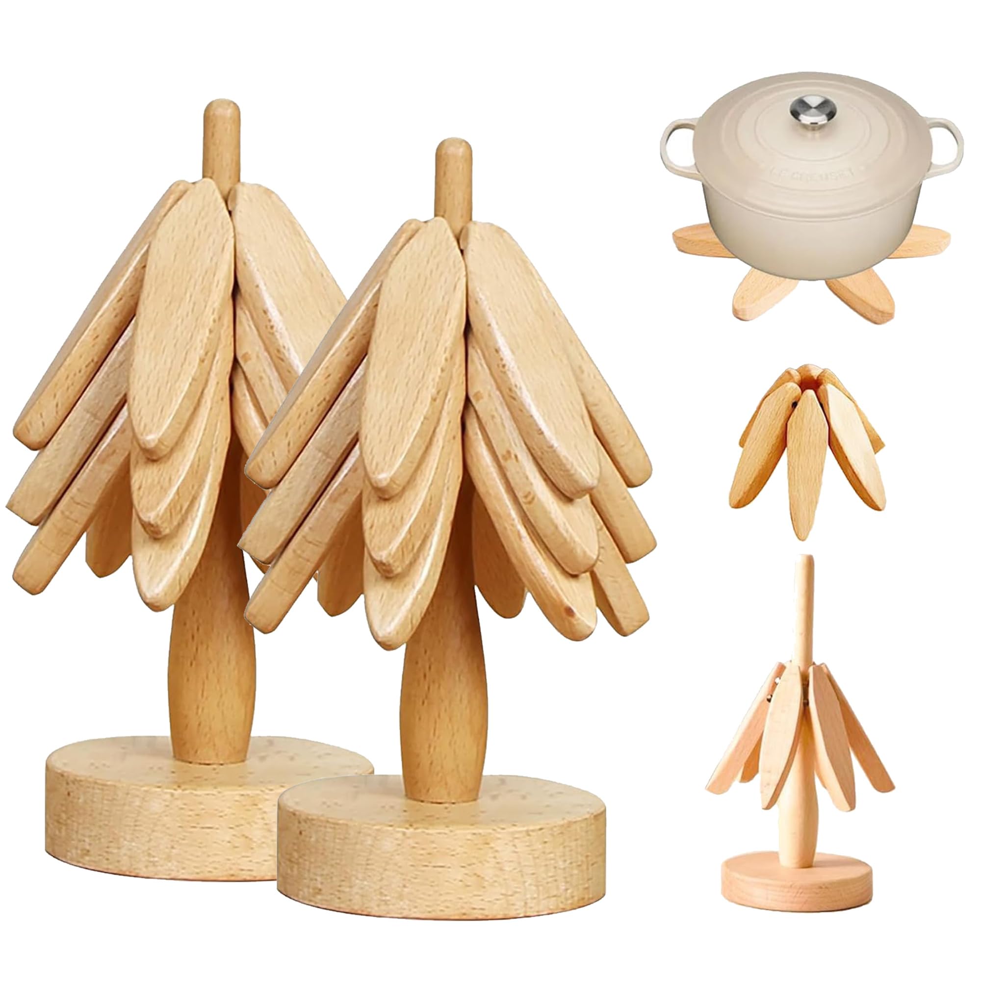 Forubar Tree Coasters, Foldable Wooden Tree Coasters for Hot Dishes Tree Coaster for Hot Pots and Pans, Heat Resistant Wooden Tree Trivet Set 8inch (Wood*2)